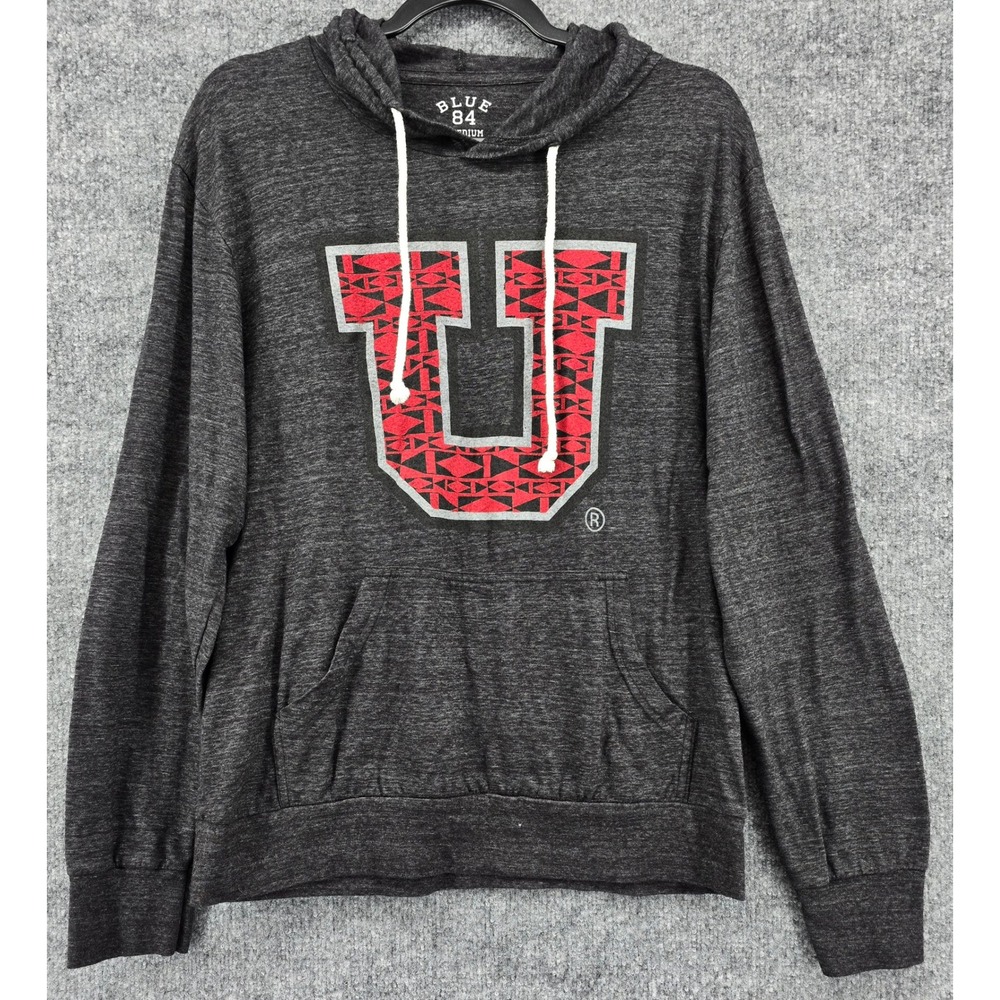University of Utah Lightweight Hoodie Women M Heathered Black Pullover Blue 84